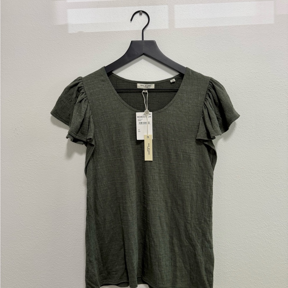 Women's Green Ruffle Sleeve Top